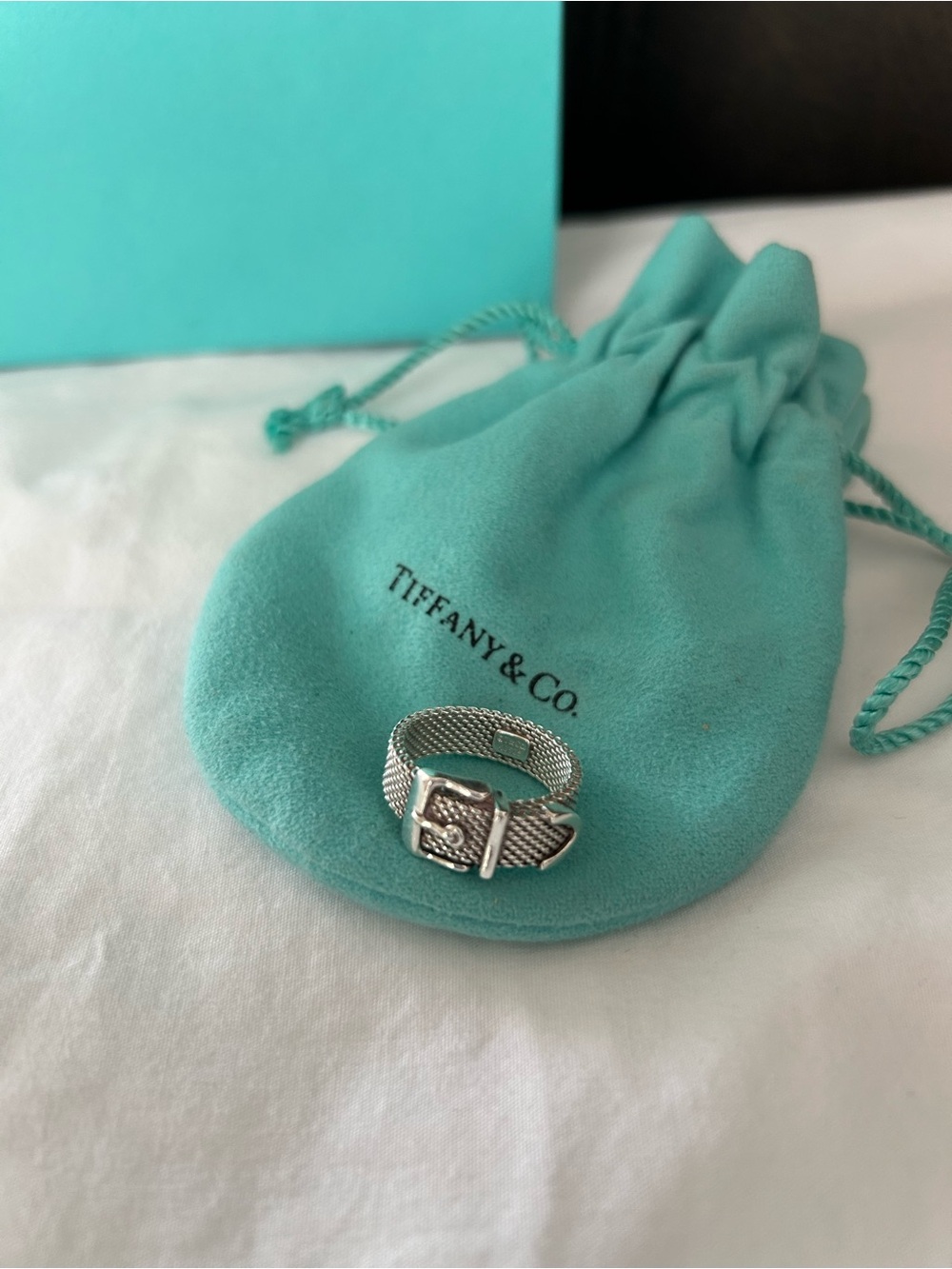 Tiffany & Co. Women’s Somerset Mesh Buckle Sterling Silver 925 Ring size 5